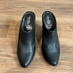 Charlies Black Leather Mules Sleek Minimalist Design
